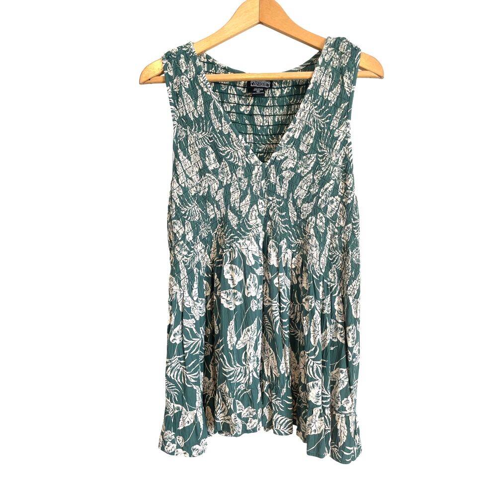 Angie Green and White Floral Sleeveless Blouse